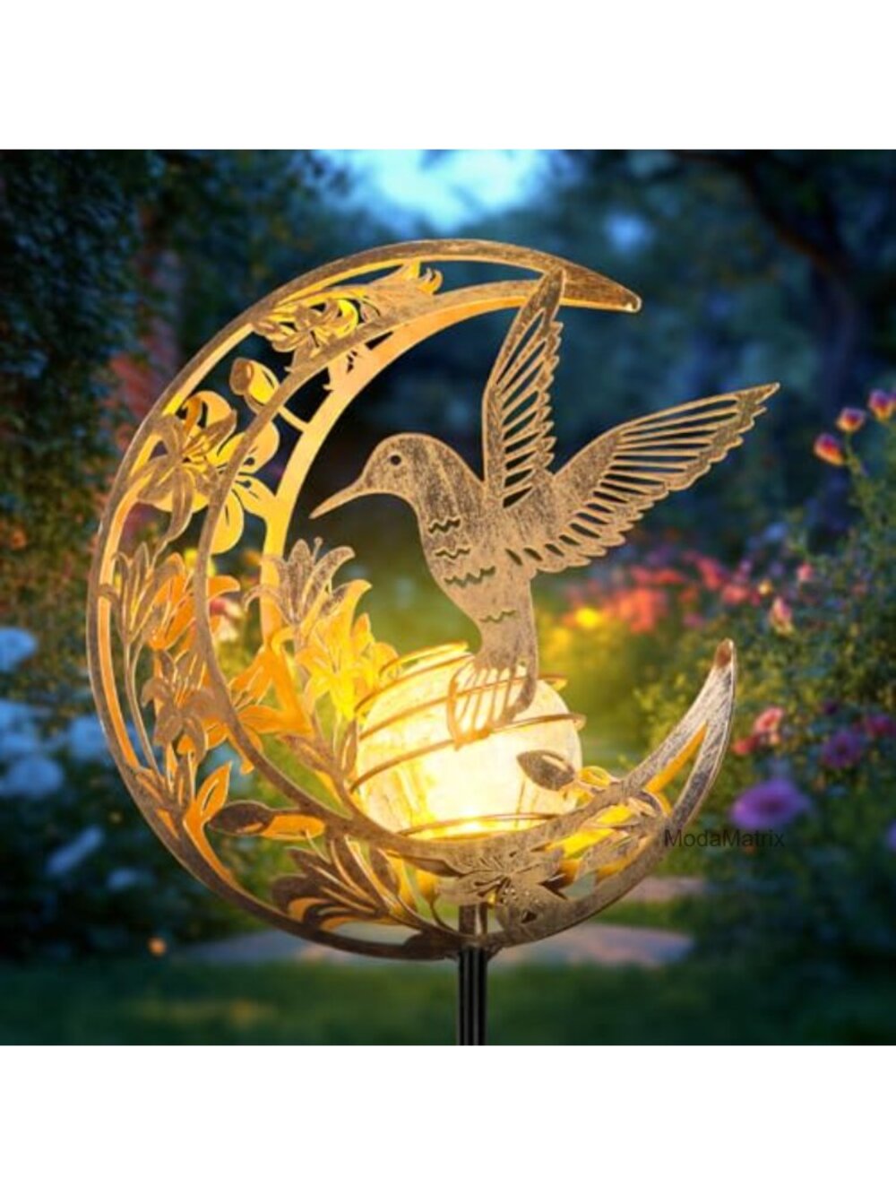 Solar Hummingbird Garden Light, Moon Design, Auto On/Off, Outdoor Decor